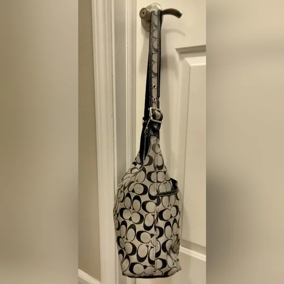 Coach Signature Patterned Black and Grey Handbag - Picture 3 of 12